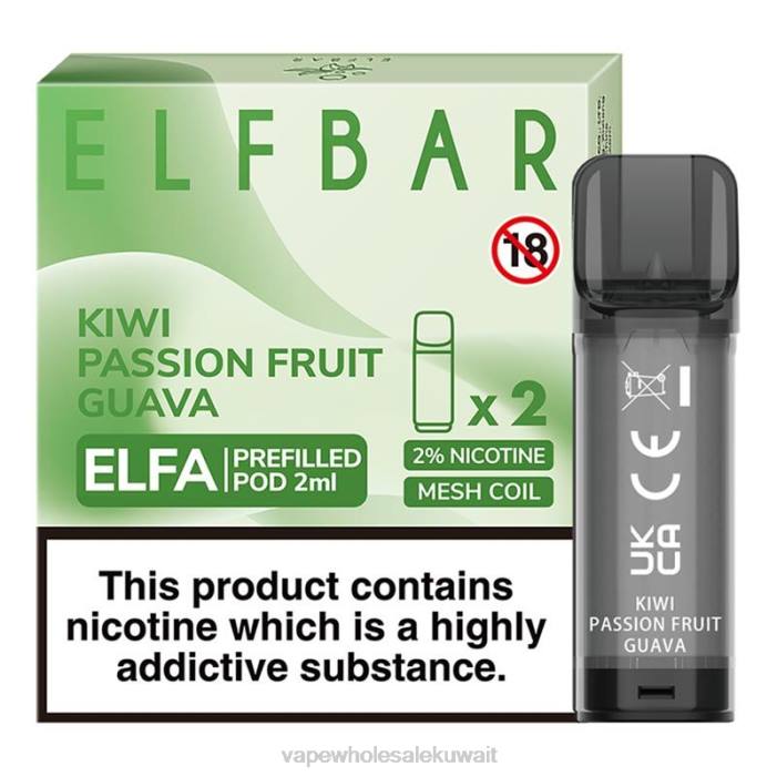 68FB326 - Vape Wholesaler كيوي باشن فروت جوافة ELFBAR Elfa جراب مملوء مسبقًا - 2 مل - 20 ملجم (عبوتان)